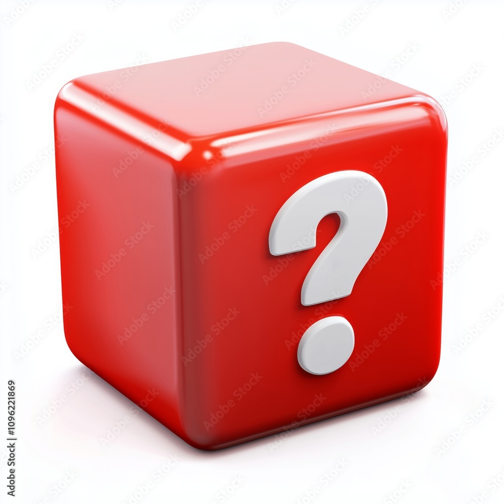 Poster red exclamation mark attention 3d cube icon warning message of faq solution important notice symbol 