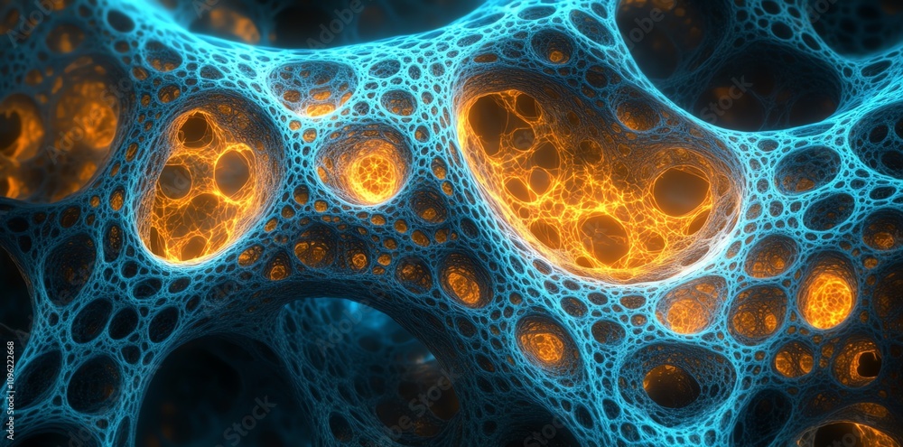 Aufkleber Abstract representation of interconnected cells with glowing elements.