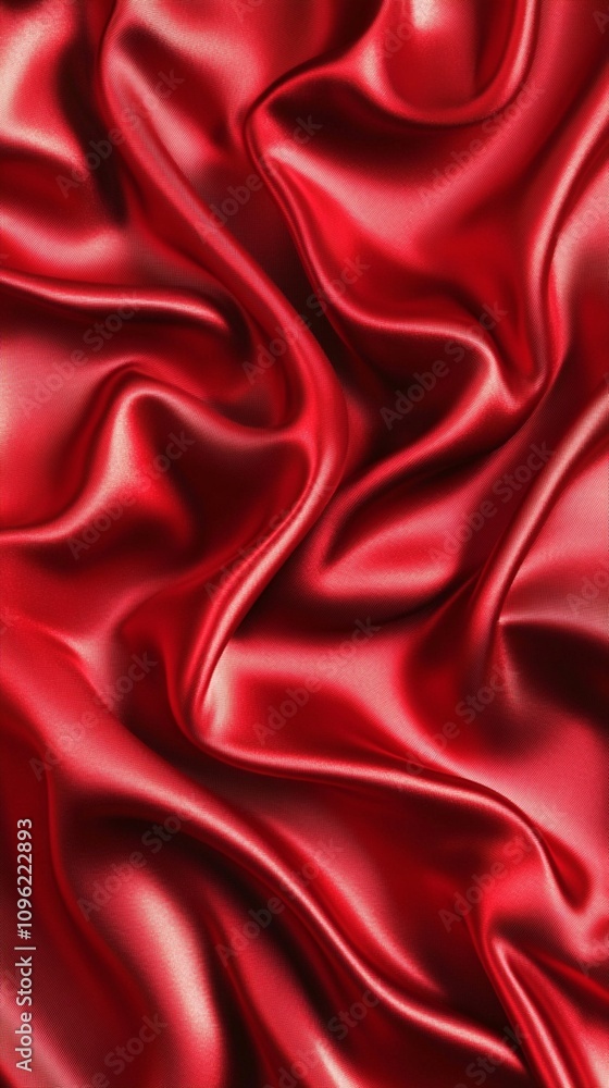 Poster luxurious red silk fabric with soft folds and creases, creating a sensual and elegant texture. close