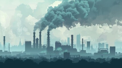 Fototapeta premium Dense Air Pollution Over Industrial Factory Zone with Emission of Toxic Smoke