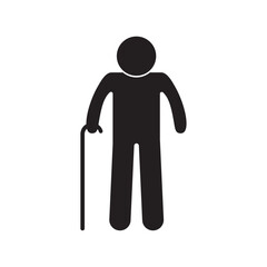 vector flat icon of old man with stick to help walk