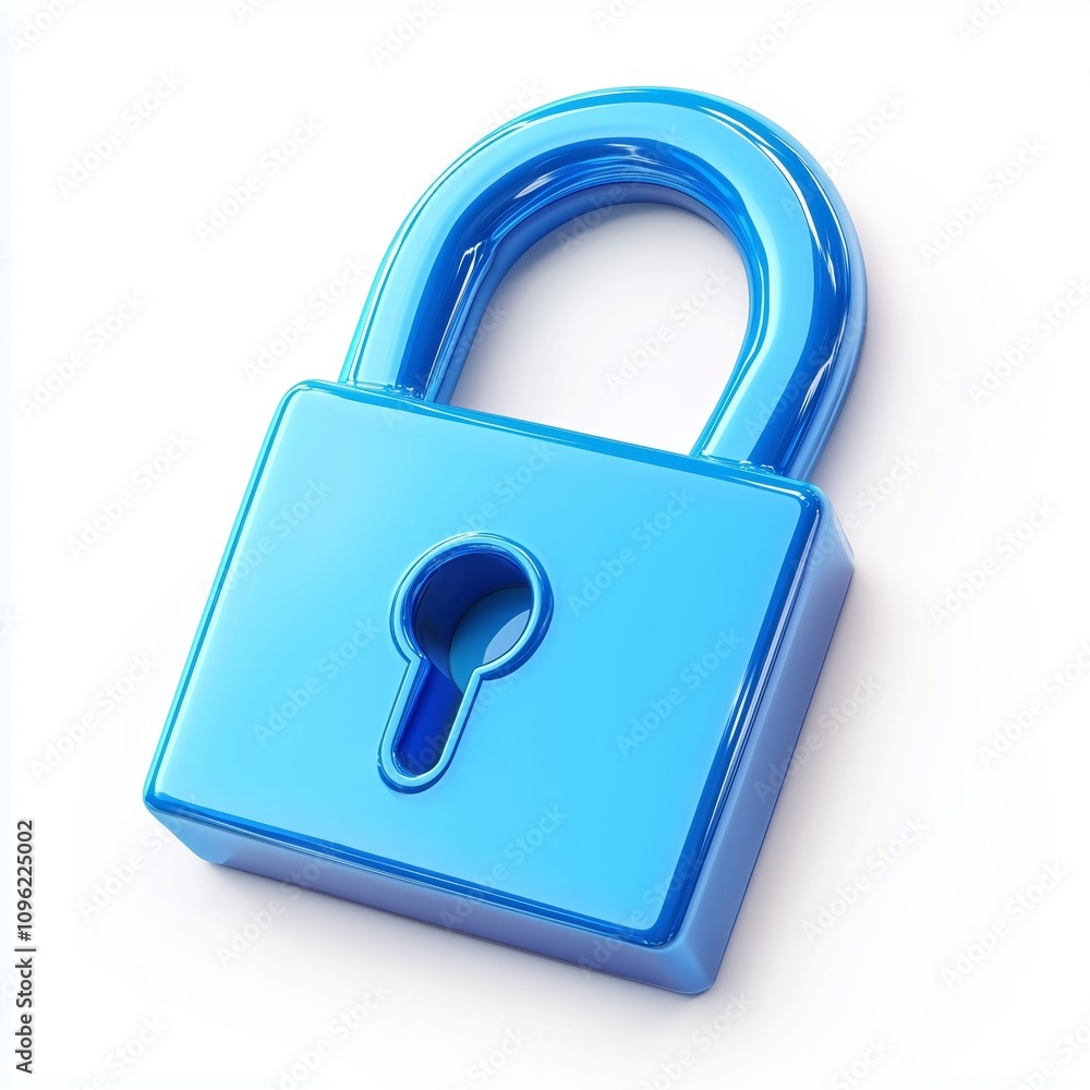 Poster unlock 3d icon isolated on white background with blue secure safety lock password bubble message sec