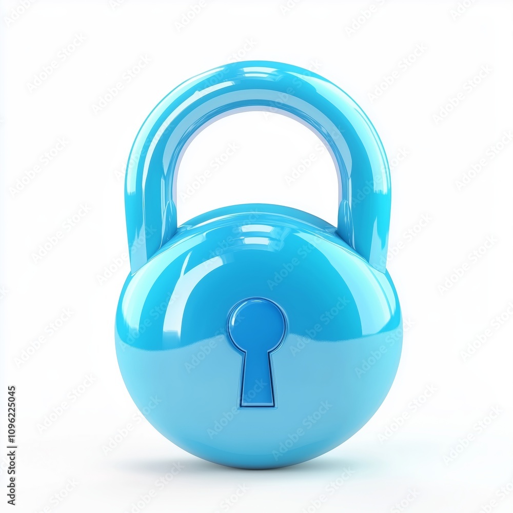 Poster unlock 3d icon isolated on white background with blue secure safety lock password bubble message sec