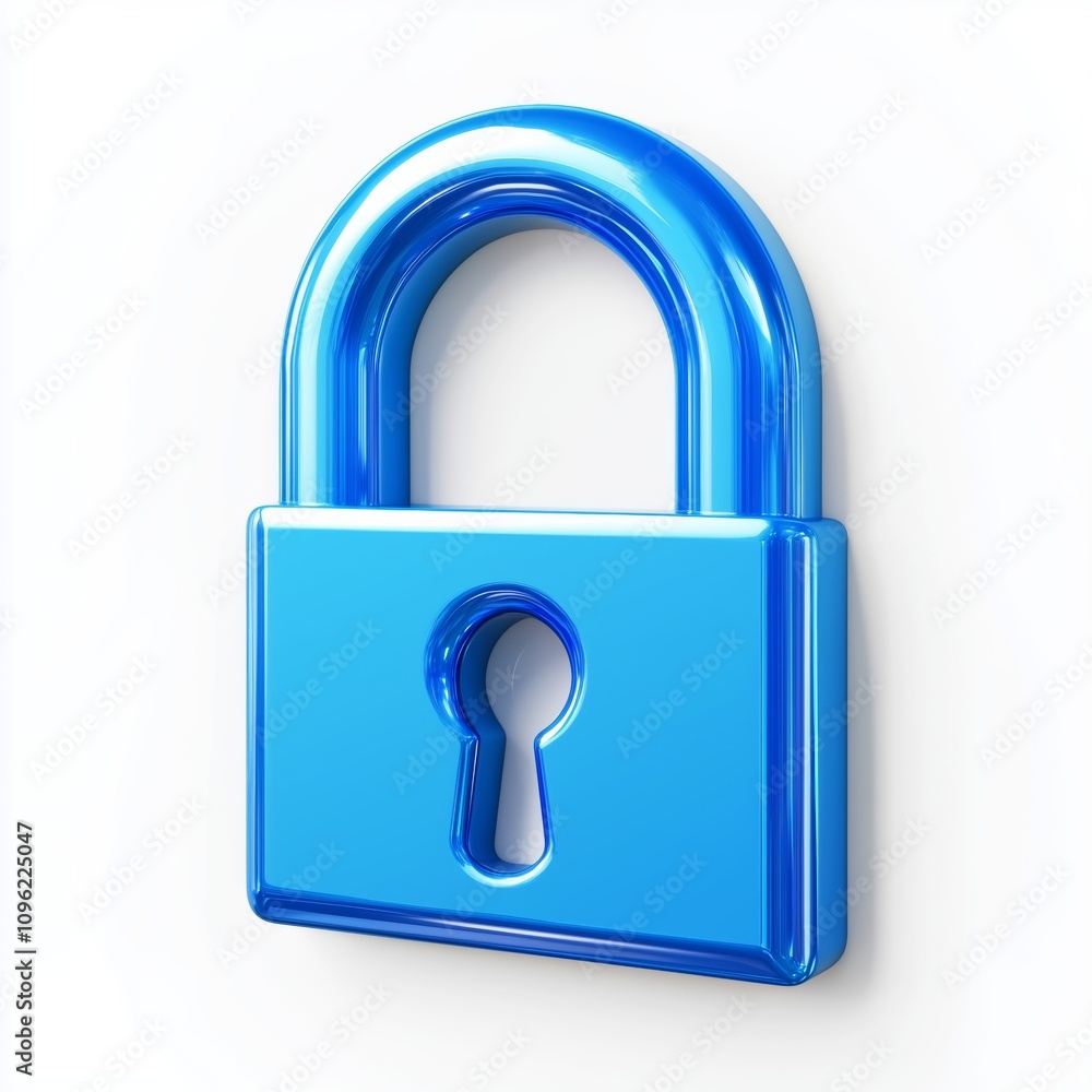 Poster unlock 3d icon isolated on white background with blue secure safety lock password bubble message sec