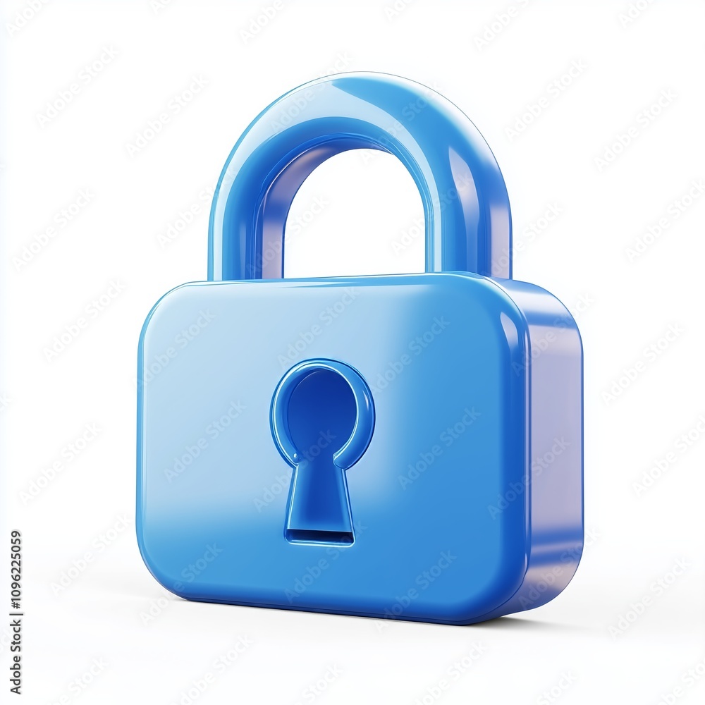 Poster unlock 3d icon isolated on white background with blue secure safety lock password bubble message sec