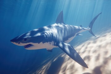 Obraz premium Great White Shark Underwater Profile A powerful great white shark