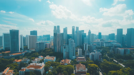 Obraz premium Modern Skyline with High-Rise Office Buildings under Blue Sky