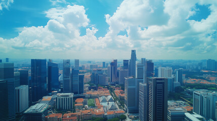 Obraz premium Modern Skyline with High-Rise Office Buildings under Blue Sky