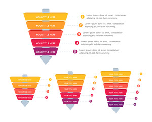 Set of Funnels Infographic with Multiple Step and Editable Text for Business Presentation, Poster, Banner and Booklet.
