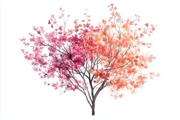 Vector watercolor of blooming tree top view isolated on white background for landscape plan and architecture drawing, elements for environment and garden,botanical elements ,blooming flowers in spring