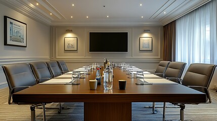 Business meeting room setup corporate office conference space modern design professional atmosphere
