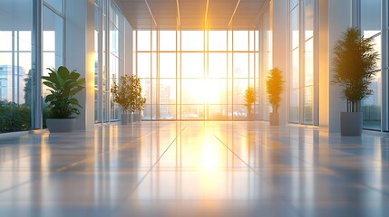 Fototapeta premium Sunlit modern office space urban environment interior design