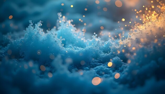 Rotating blue and gold abstract shapes with glowing spheres,