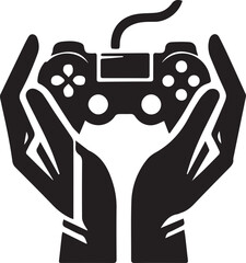 joystick controller vector black and white silhouette- gaming icon - joystick with hands vector - retro joystick