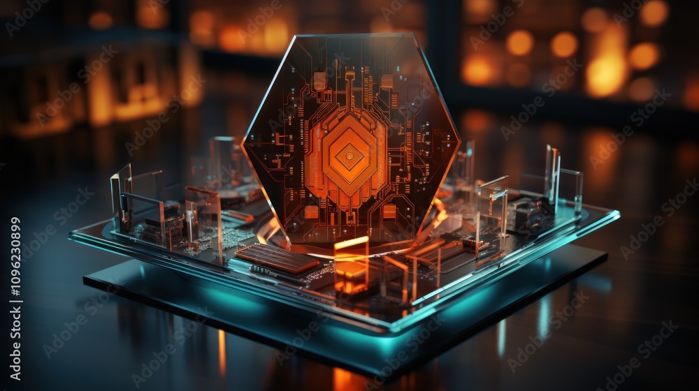 Poster futuristic tech hexagon: a glowing circuitry display