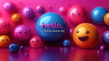 Colorful 3D Emojis: Hello, Thinking, Question, Alert