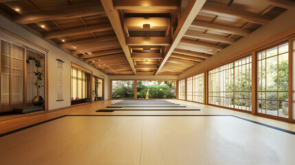 Karate dojo with traditional elements and calming interior