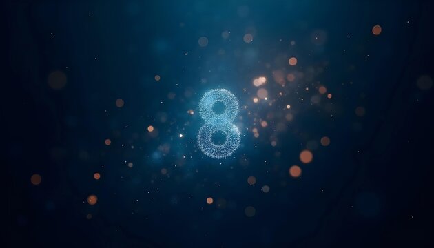 8,Luminous dots and shapes are scattered on a dark blue background, with numbers highlighted
