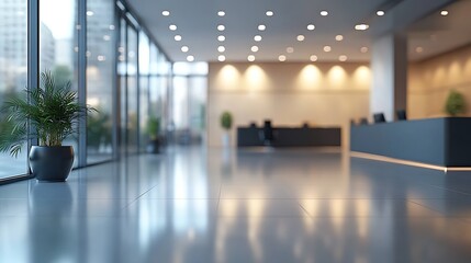 Modern office space with large windows urban business environment