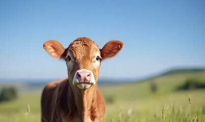 brown cow The fluffy cow gazes at the camera, Generative AI