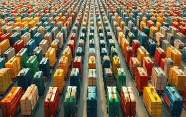 Aerial View of a Massive Container Terminal: A Symphony of Color and Global Trade