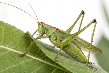 The grasshopper on green leaf