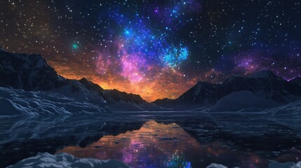 Naklejka premium Aurora Borealis Reflection Over Forest Lake