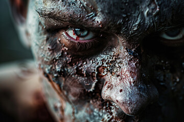 Obraz premium Scary sinister zombie wandering in street with dramatic lighting