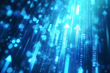 Abstract Digital Technology Background with Arrows and Binary Data in Blue Tones