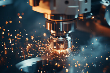 Close-Up of Industrial Machine Cutting Process with Empty Space