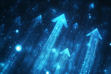 Abstract Digital Technology Background with Arrows and Binary Data in Blue Tones