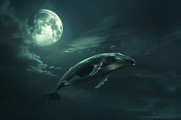 Fantastically beautiful majestic huge whale in blue ocean
