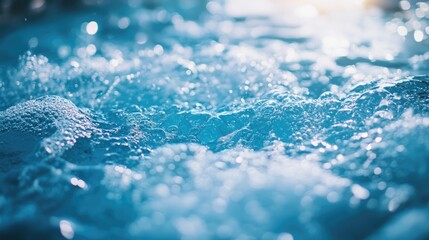 Obraz premium Bubbling blue water in a hot tub close-up, highlighting headrests and creating a serene, calming spa atmosphere with therapeutic vibes.