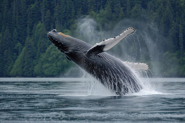 Fototapeta premium Fantastically beautiful majestic huge whale in blue ocean