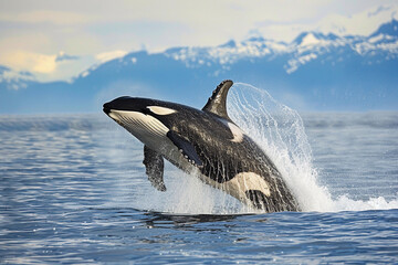 Fototapeta premium Fantastically beautiful majestic huge whale in deep ocean