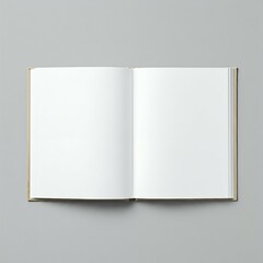 Open blank hardcover book on a light grey background.
