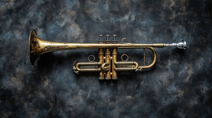 Obraz premium Rustic Brass Trumpet Against a Dark Textured Background