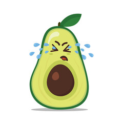 big green crying avocado on a white background