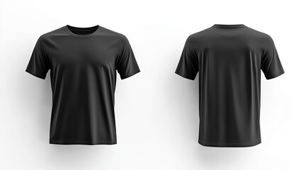 Black clean tshirt mockup isolated in front and back views 3D rendering Empty gray undershirt model Mockup Clear dark classic soccer shirt template , white background, 4k Resolution