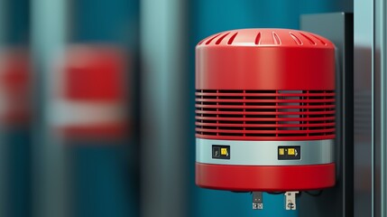 fire alarm control  Red industrial heater on a wall, close-up view