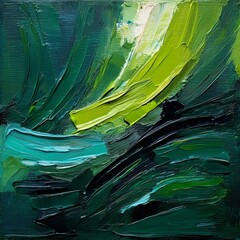 closeup of abstract rough colorfuldark green art painting texture background wallpaper with oil or acrylic brushstroke waves pallet knife paint on canvas