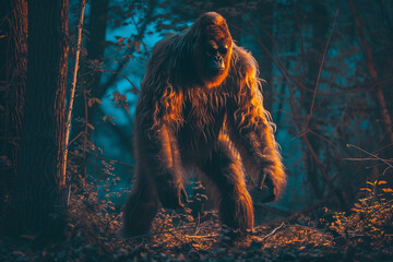 Obraz premium Huge fantasy hairy yeti character in outdoor nature background