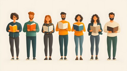 Obraz premium Animated office workers holding documents and devices in a clean white scene