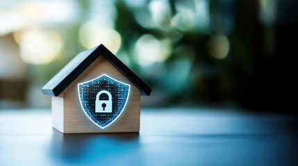 A small house with a security shield and lock icon, showcasing property protection, real estate investment and the reliability of REIT service