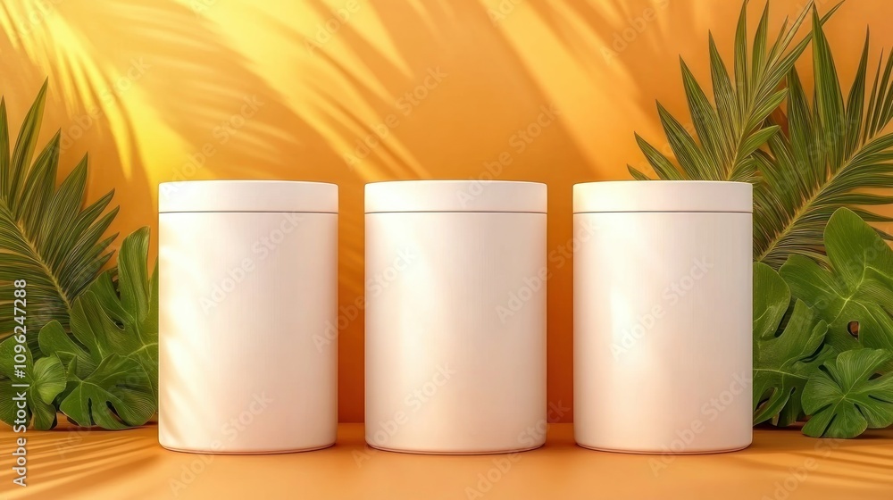 Poster Minimalist storage containers tropical setting product photography bright environment close-up view home organization
