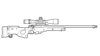line art upgraded l96 multi-caliber rifle with optical sight on a white background