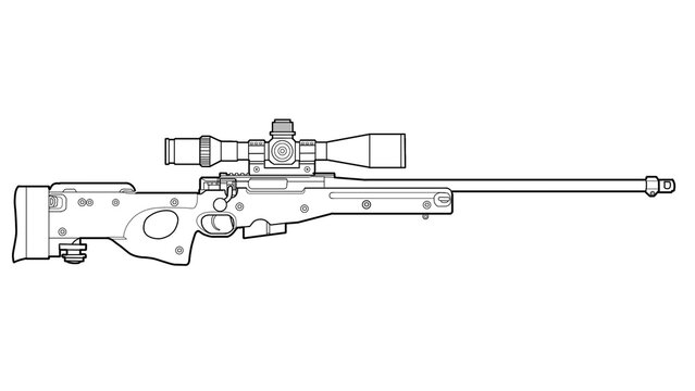 line art upgraded l96 multi-caliber rifle with optical sight on a white background