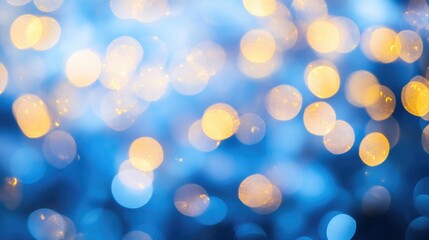 Fototapeta premium Golden bokeh and shimmering lights in a blurred abstract background, creating a festive atmosphere perfect for holiday-themed designs and elegant textures.