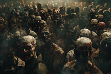 Obraz premium Scary zombie wandering in street with dramatic lighting on Halloween