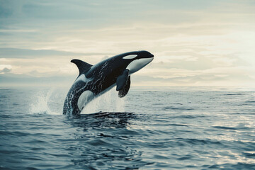 Fototapeta premium Fantastically beautiful majestic huge whale in deep ocean